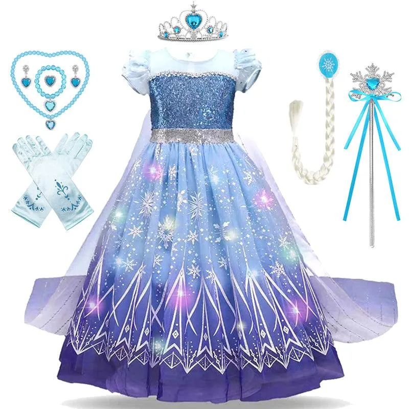 3-10-year-old Girls' sequined bubble sleeve princess dress Fashionable luminous dress Sparkling Princess Party Dress Ice Princess Dream Dress