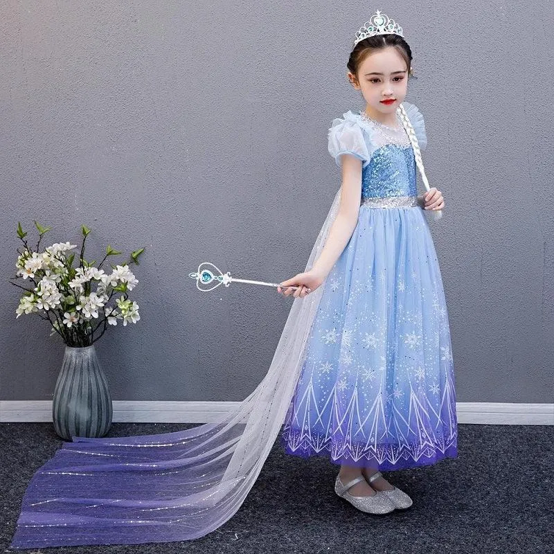 3-10-year-old Girls' sequined bubble sleeve princess dress Fashionable luminous dress Sparkling Princess Party Dress Ice Princess Dream Dress