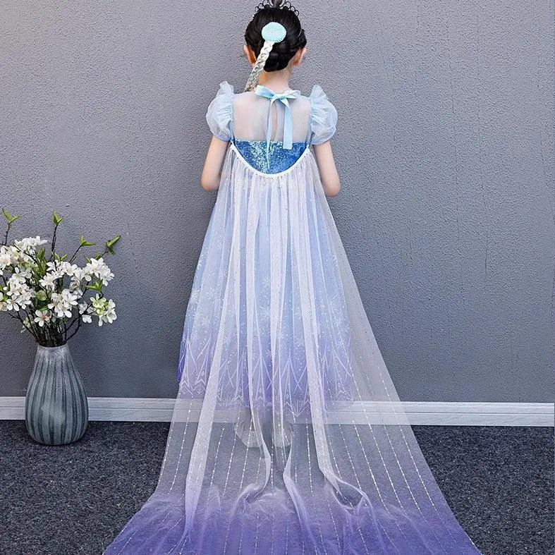 3-10-year-old Girls' sequined bubble sleeve princess dress Fashionable luminous dress Sparkling Princess Party Dress Ice Princess Dream Dress