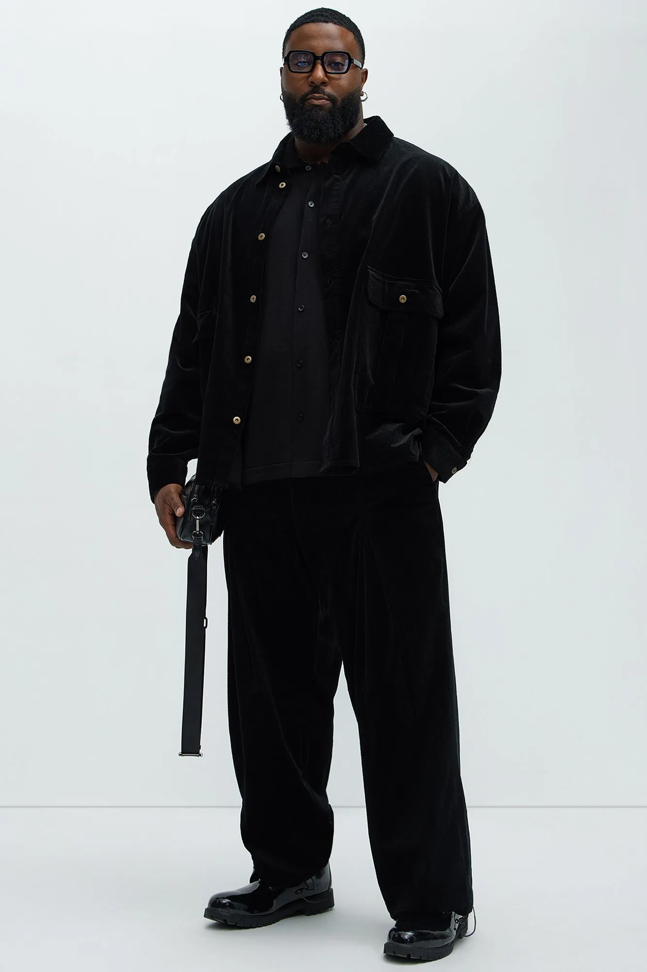 Anderson Pleated Corduroy Pants - Black
