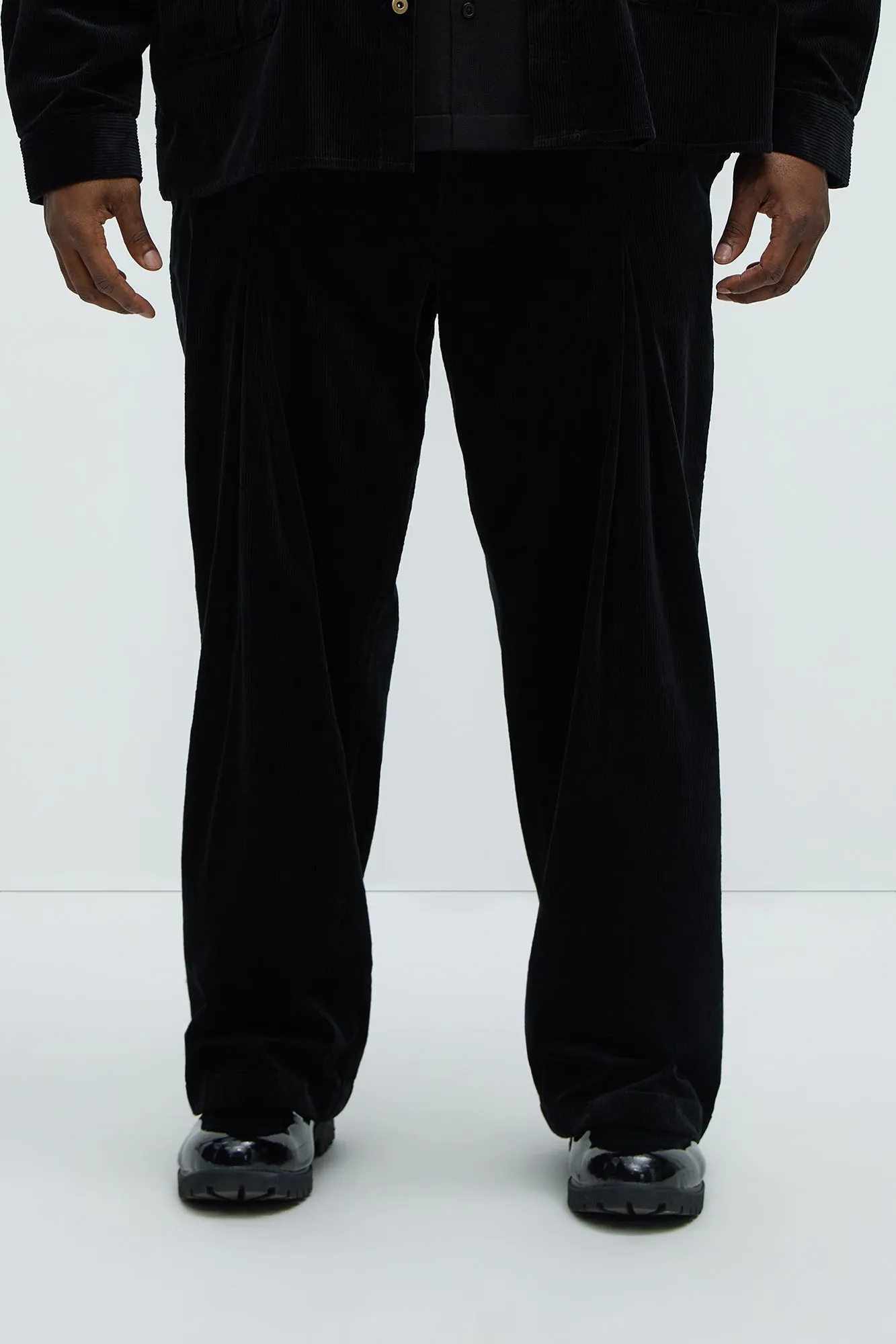 Anderson Pleated Corduroy Pants - Black