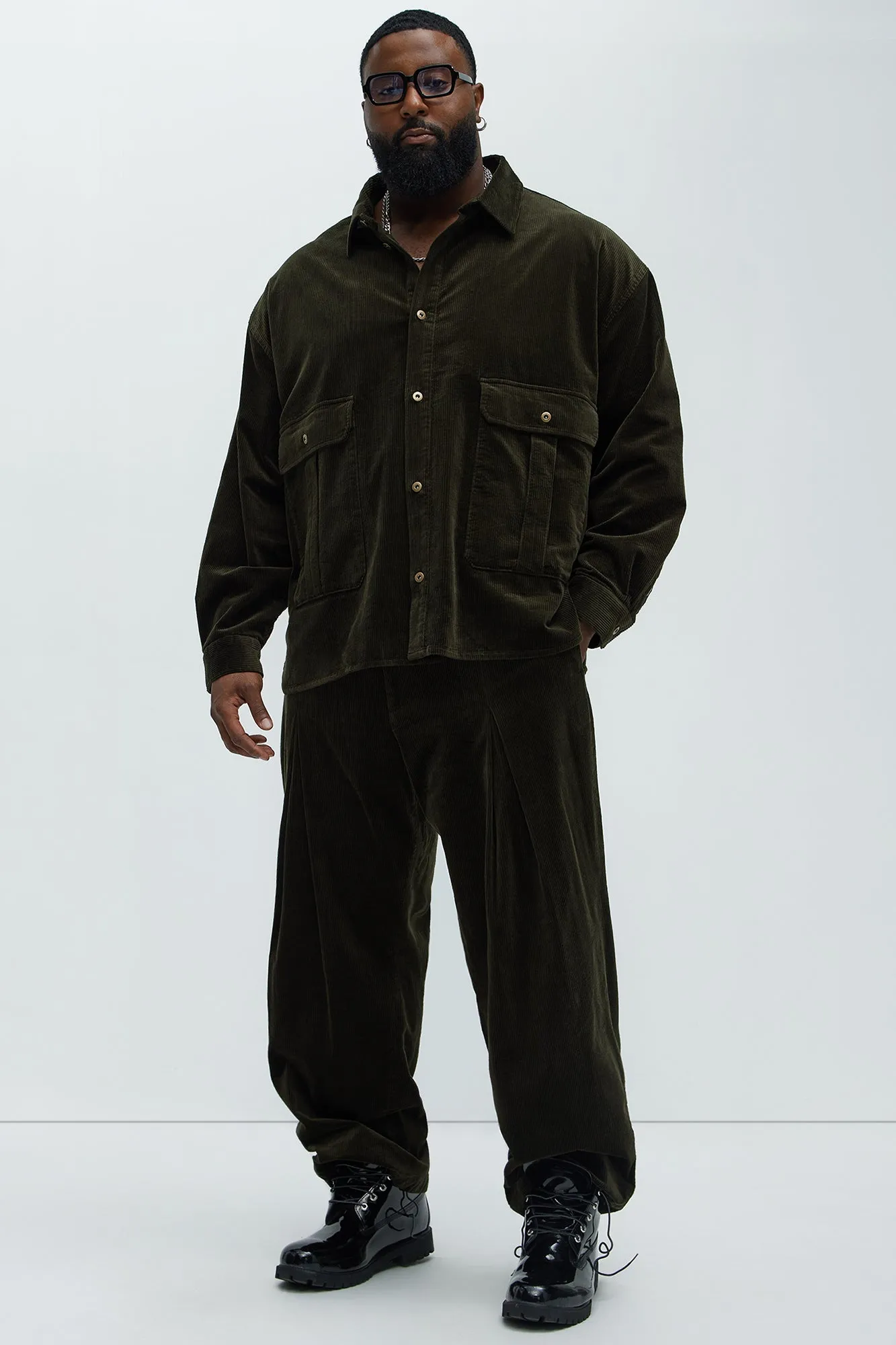 Anderson Pleated Corduroy Pants - Green