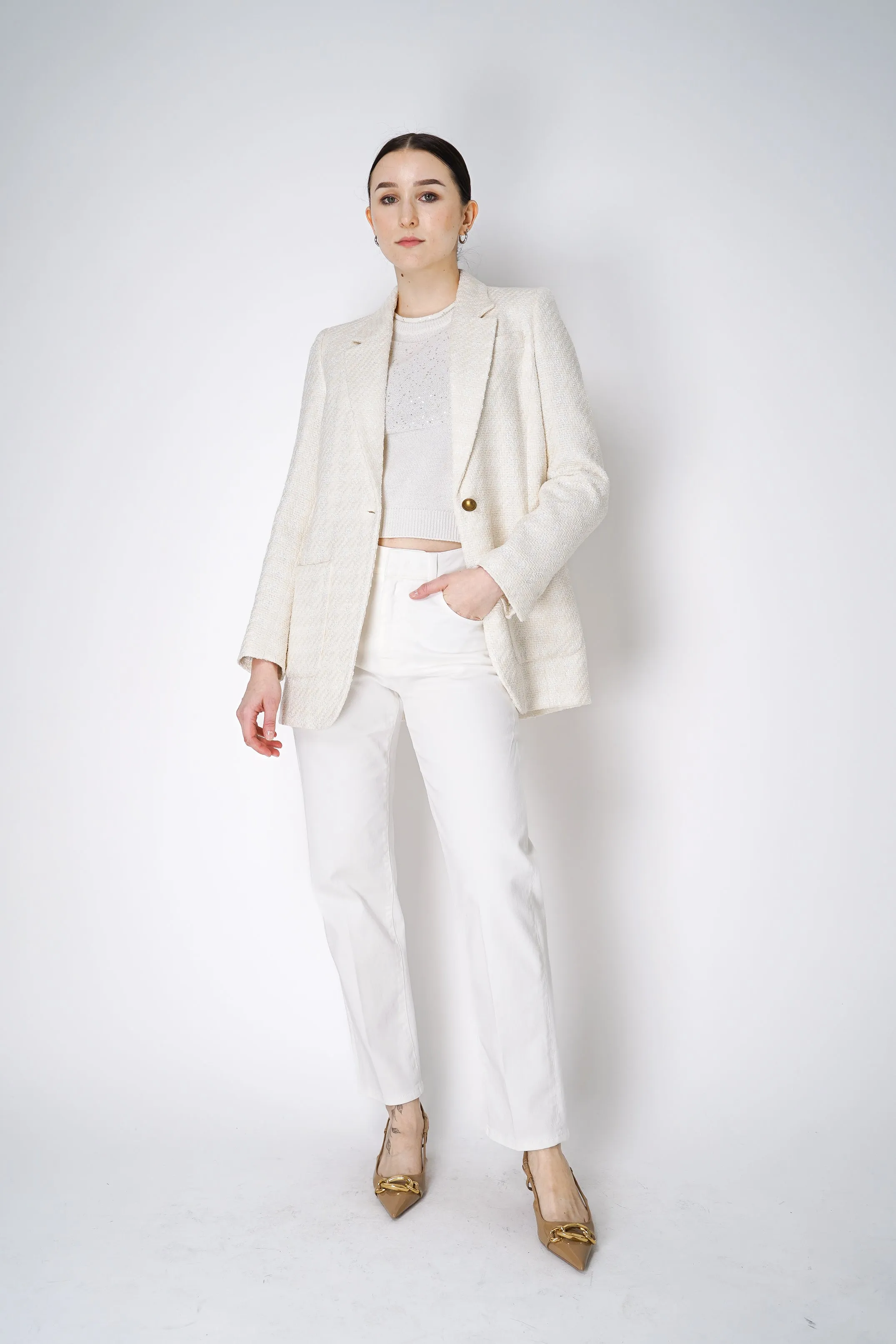 Lorena Antoniazzi Sequined Knit Vest Top in White