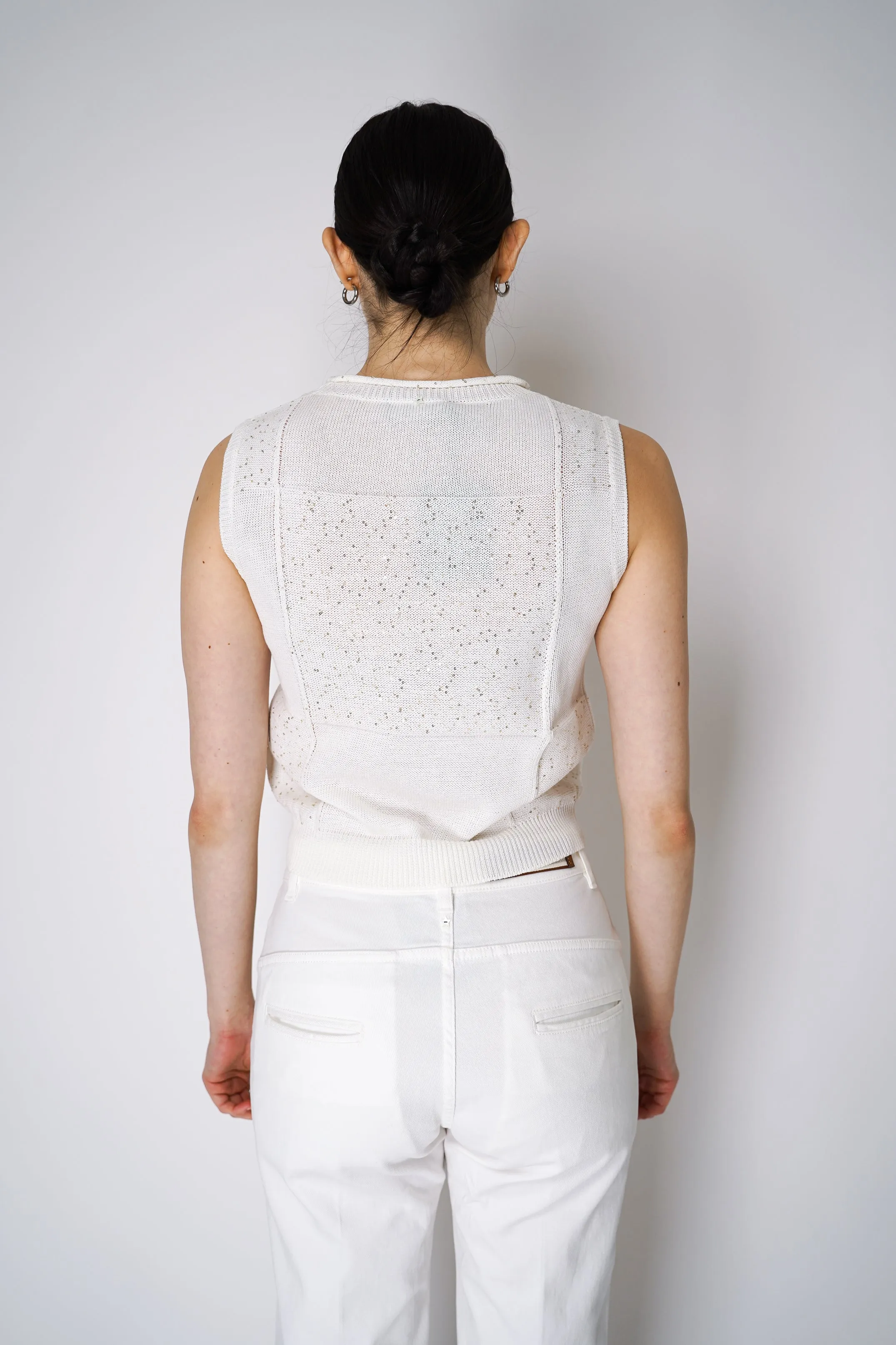 Lorena Antoniazzi Sequined Knit Vest Top in White