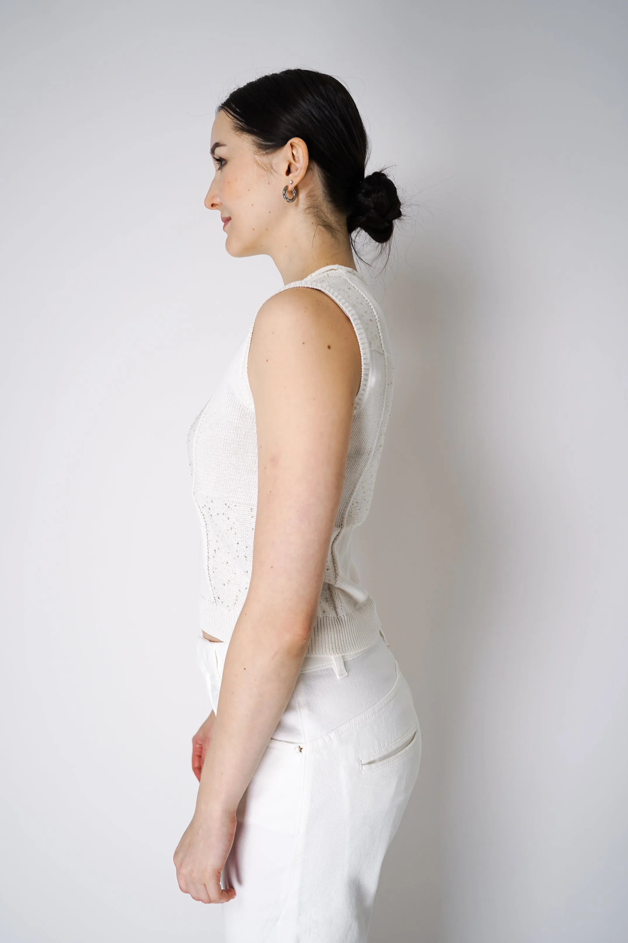 Lorena Antoniazzi Sequined Knit Vest Top in White