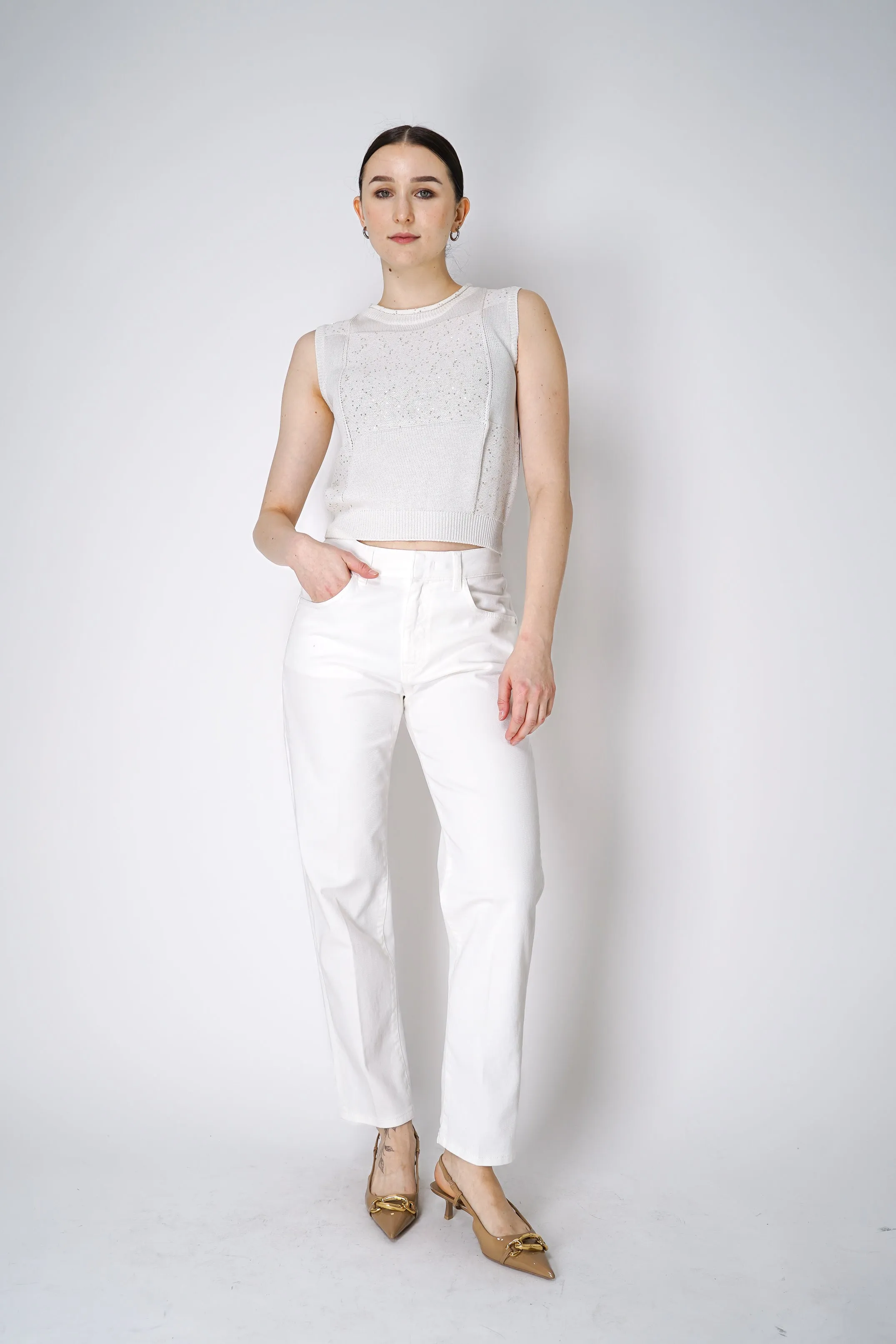 Lorena Antoniazzi Sequined Knit Vest Top in White
