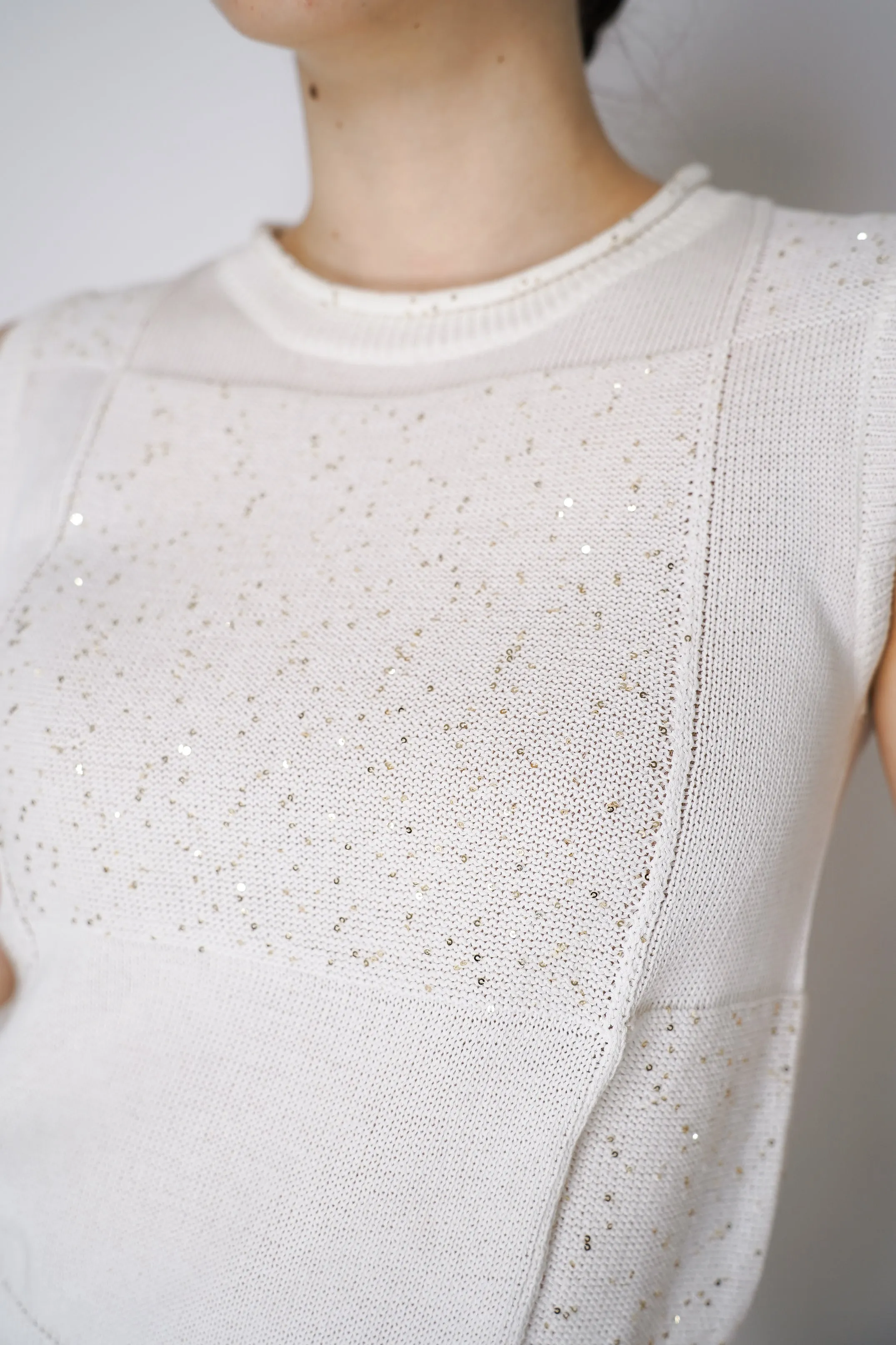 Lorena Antoniazzi Sequined Knit Vest Top in White