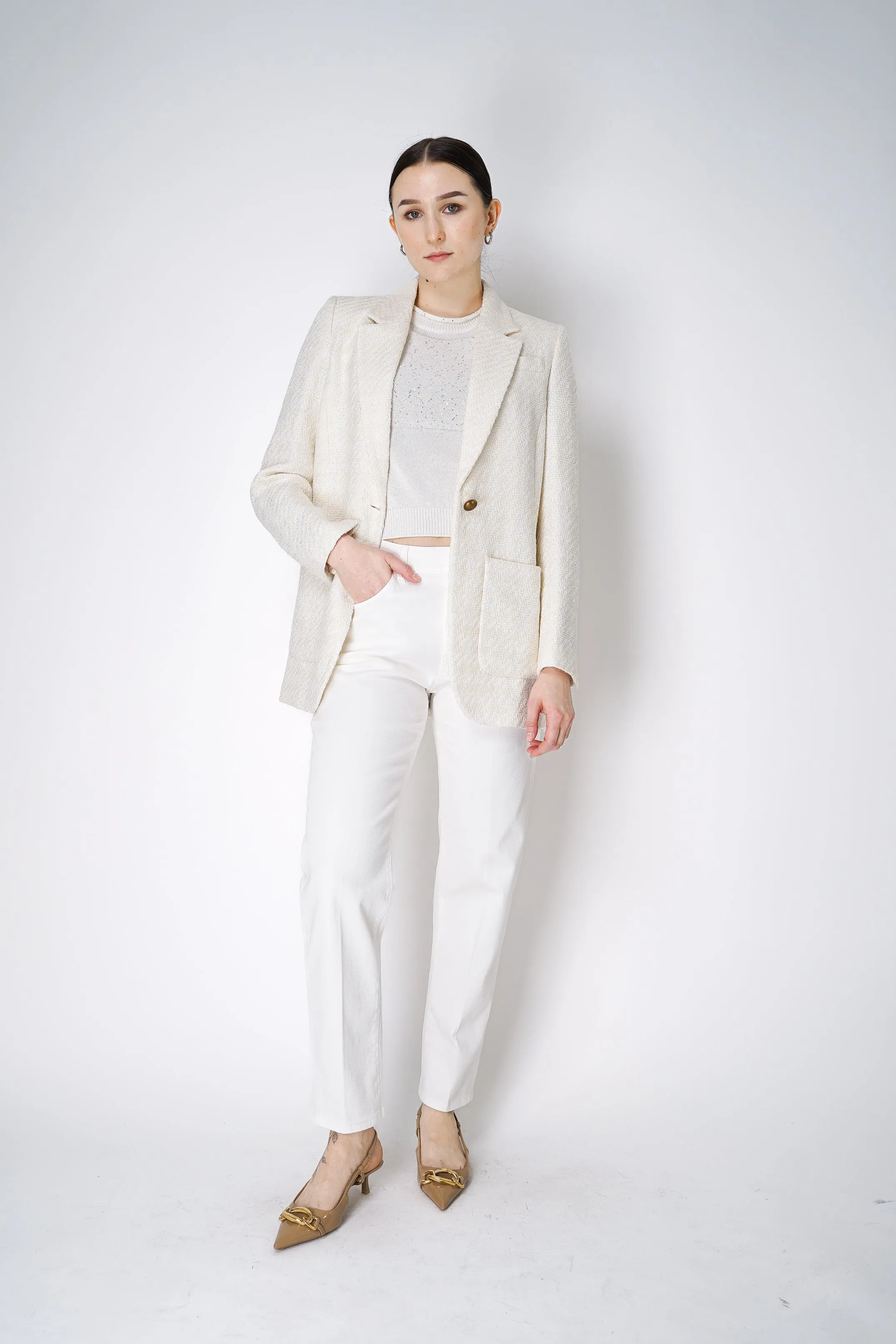 Lorena Antoniazzi Sequined Knit Vest Top in White