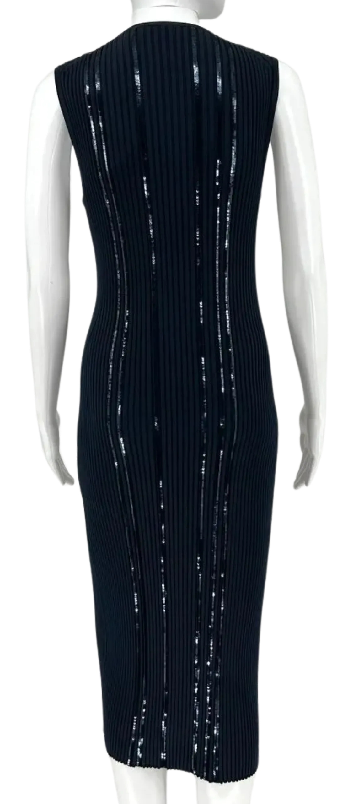 Nina Ricci Navy Blue Multi Sequined Fitted Ribbed Knit Dress