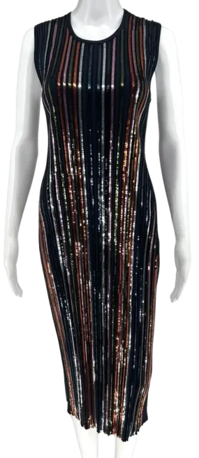 Nina Ricci Navy Blue Multi Sequined Fitted Ribbed Knit Dress