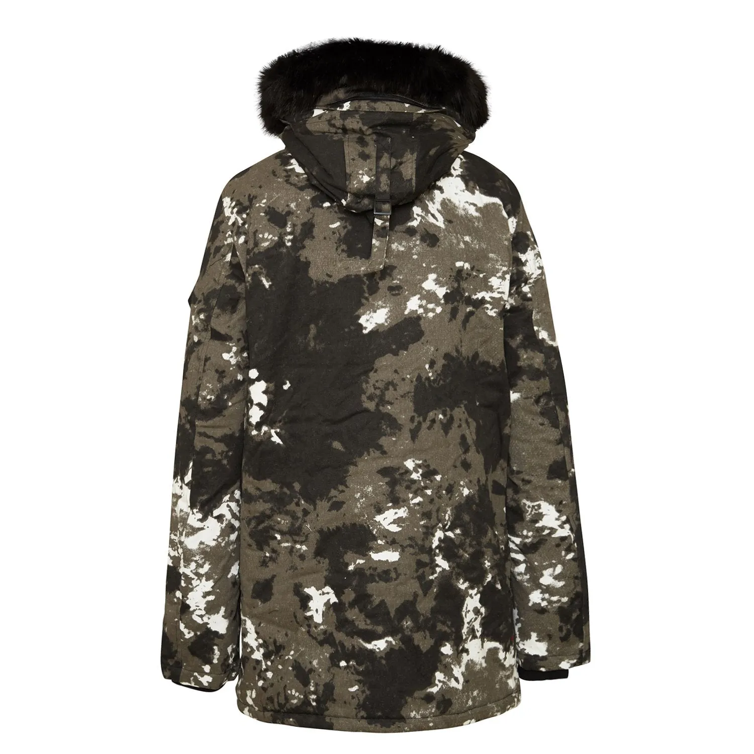 Parka fourrure imprimé montagne Noir