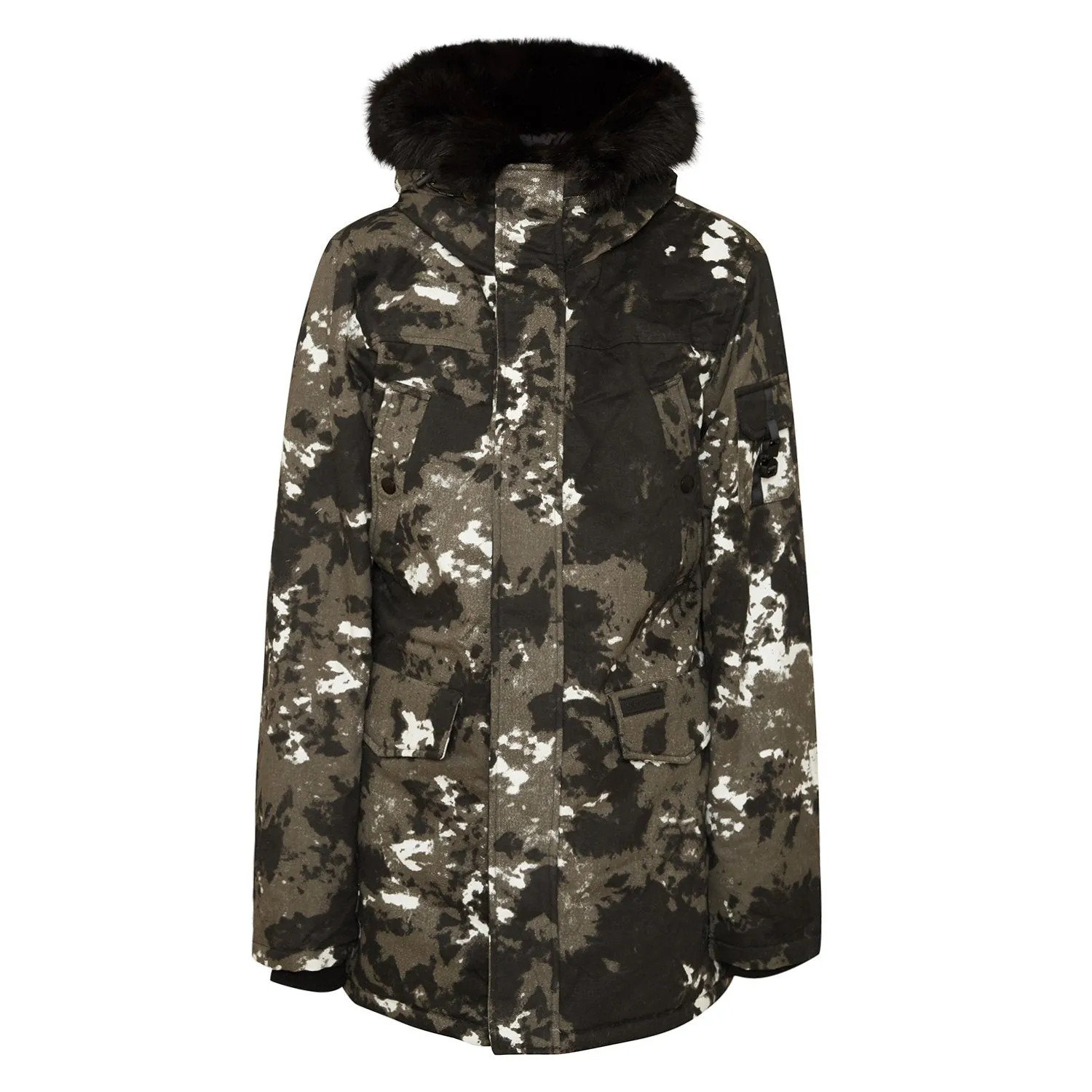 Parka fourrure imprimé montagne Noir