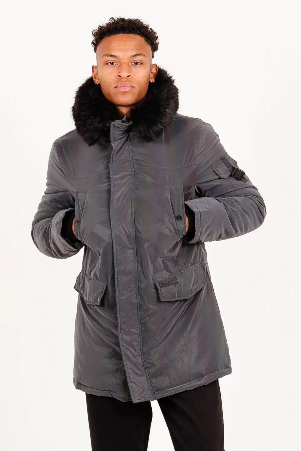 Parka iridiscente fourrure noir