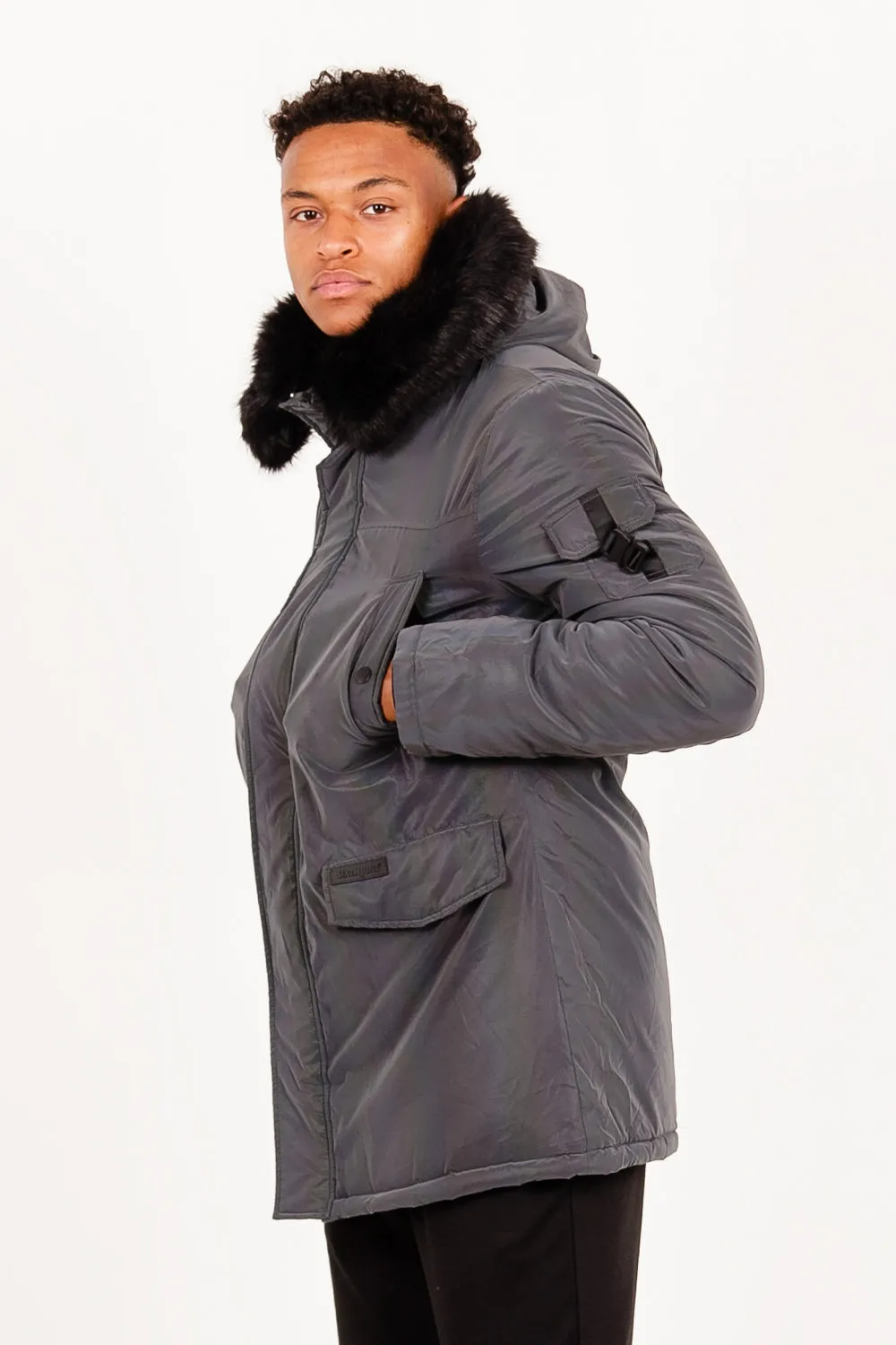 Parka iridiscente fourrure noir