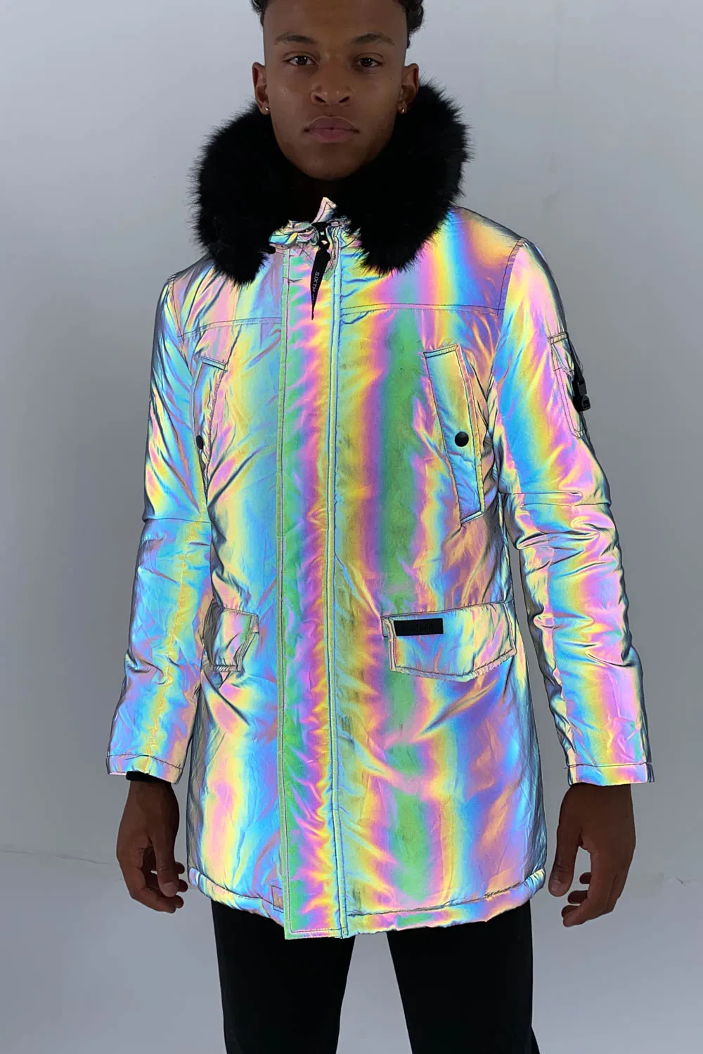 Parka iridiscente fourrure noir