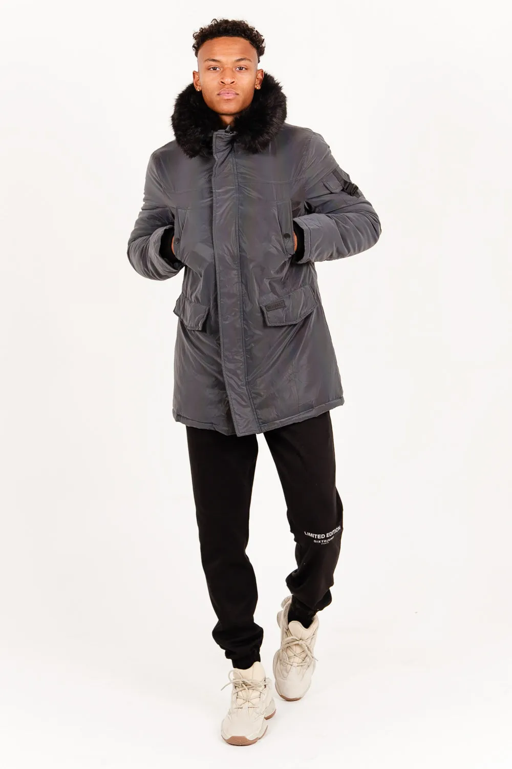Parka iridiscente fourrure noir