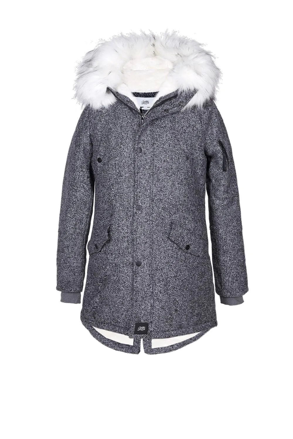 Parka laine large fourrure gris blanc