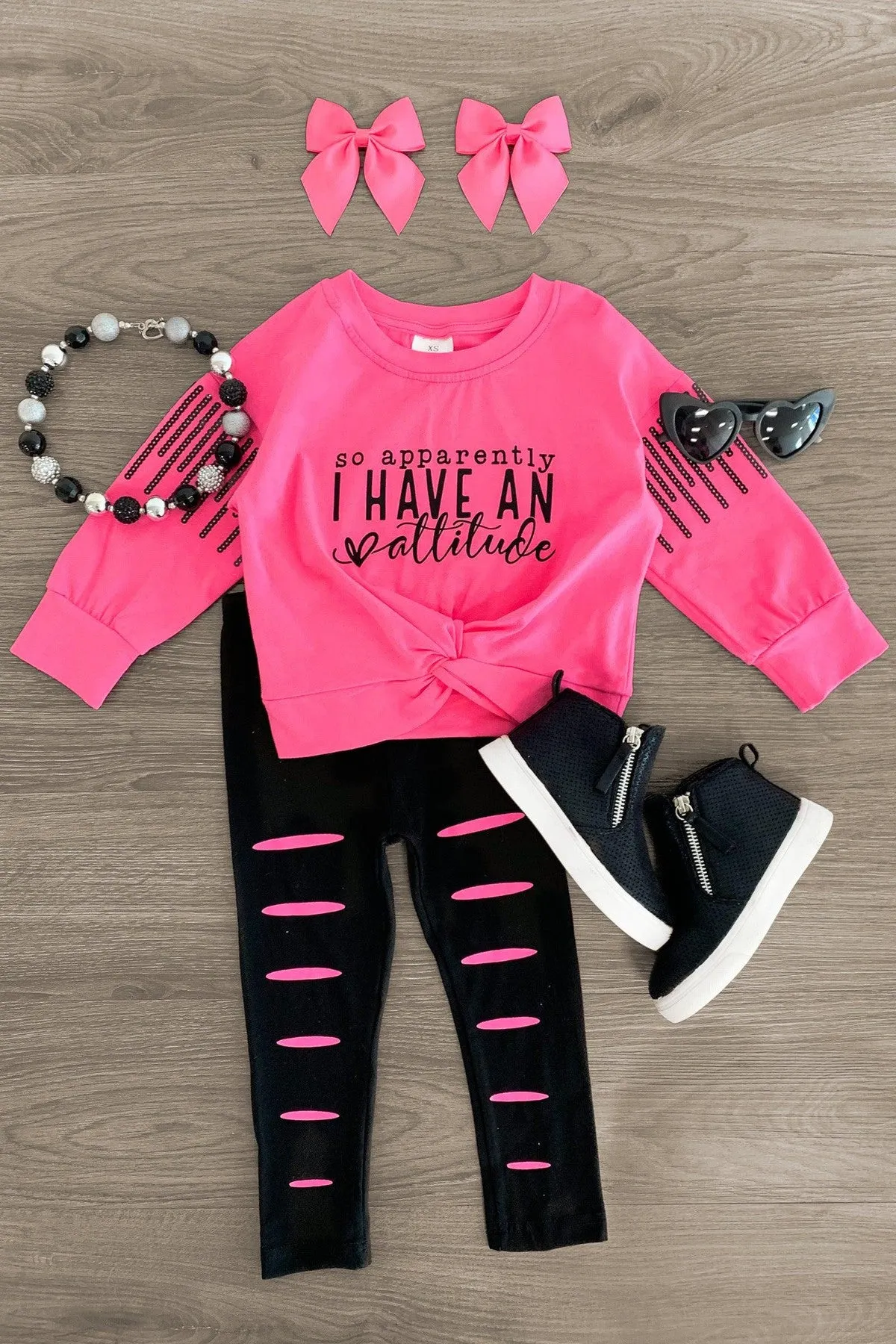 "So Apparently I Have An Attitude" Pink Legging Set