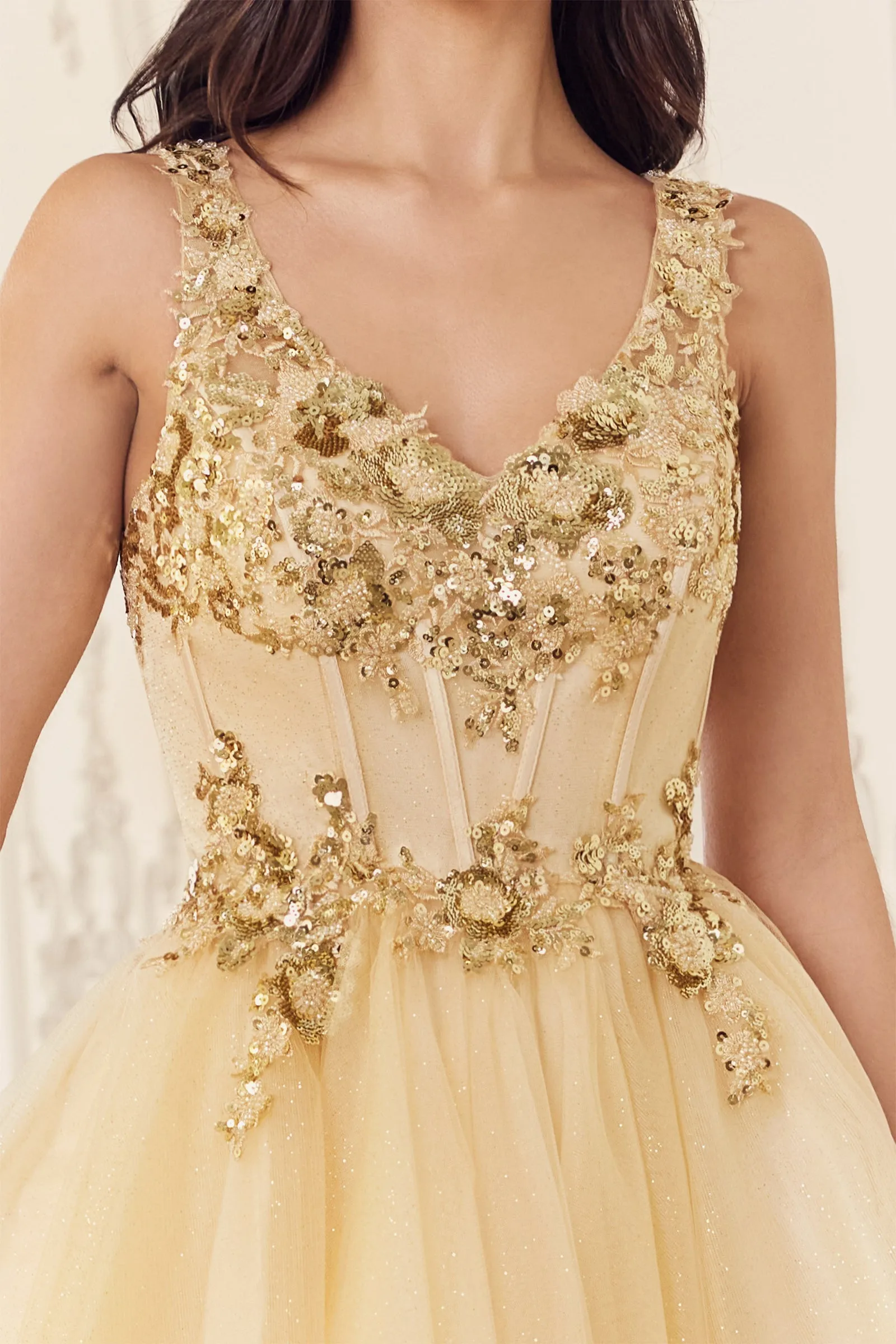 Sequin Applique Short Sleeveless Tulle Dress by Ladivine CY019 - Outlet