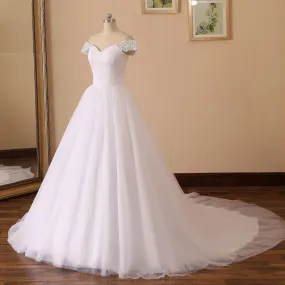 Vintage Lace Bodice Tulle Sequined Off Shoulder A Line Wedding Gown All Sizes/Colors